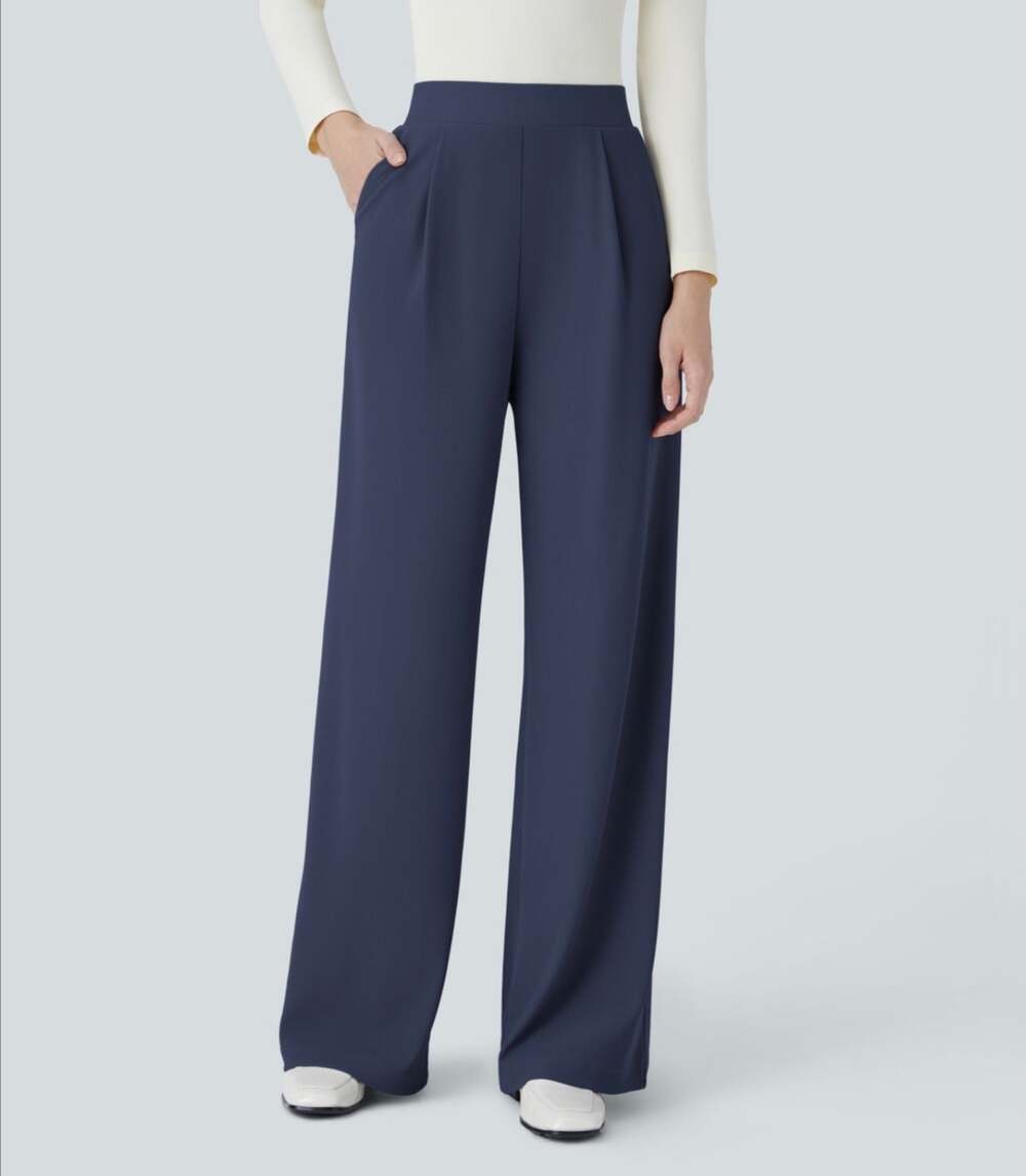 Halara Flex High Waisted Body Sculpt Wide Leg Micro Waffle Work Pants #604